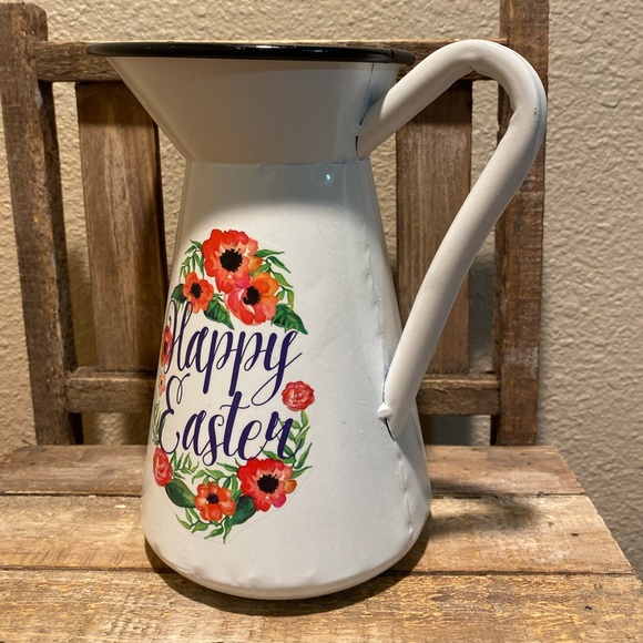 Easter Pitcher, Happy Easter Metal Pitcher With A Floral Wreath Design, Easter - Picture 3 of 16